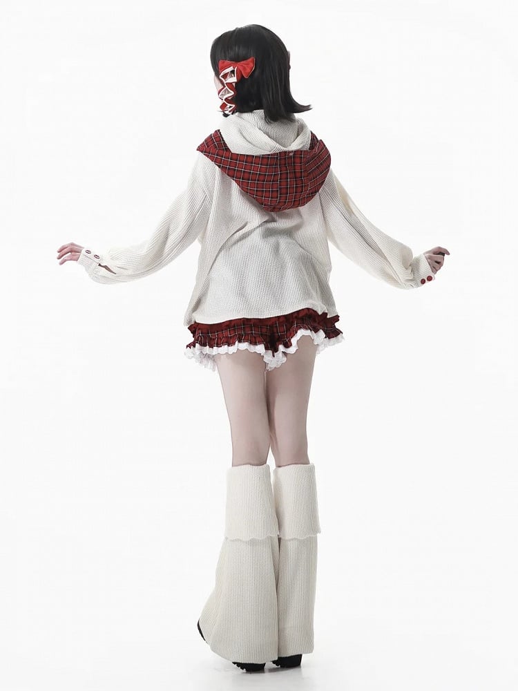 White Knit Leg Warmers with Adorable Apple Button Accents