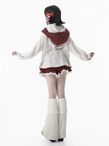 White Knit Leg Warmers with Adorable Apple Button Accents