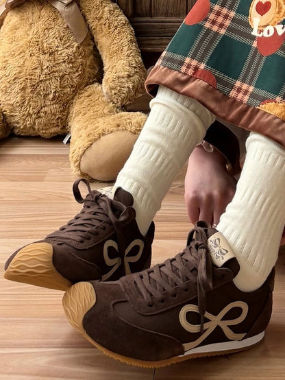 Brown Bowknot Design Front Lace-up Ties Sneakers