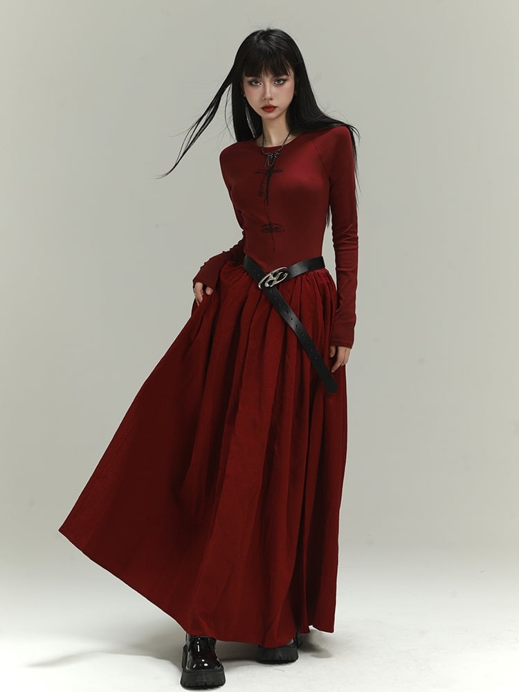 Gothic Wine Red Cross Print Backless/Covered-Back Slim-fitting Dress