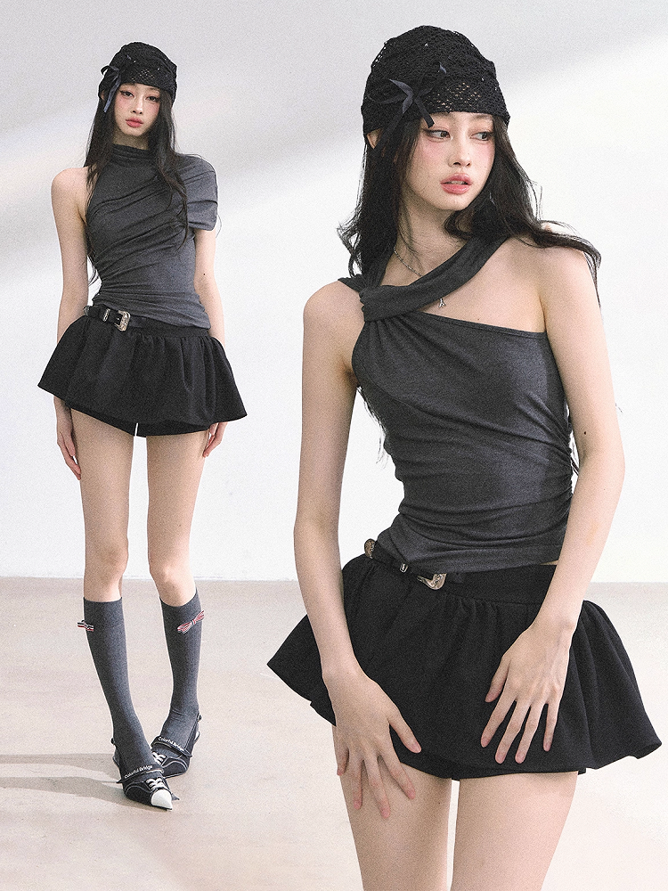 Gray Slim-fitting T-shirt Two Ways Wear