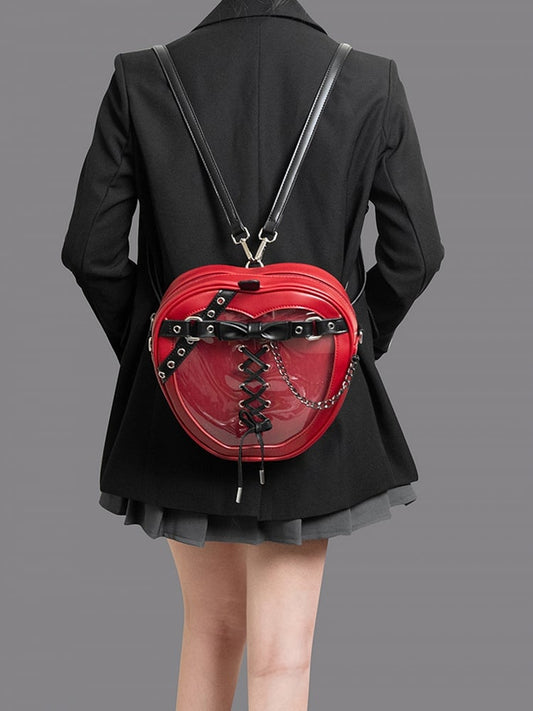Red & Black Apple Design Lace-up Detail Ita Bag Small/Big Size