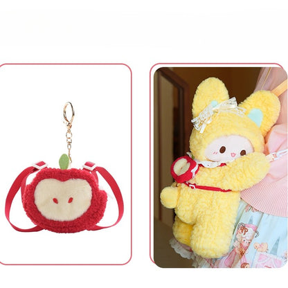Yellow Rabbit-shaped Bowknot Plush Backpack + 3 Options Keychain Middle/Large Size