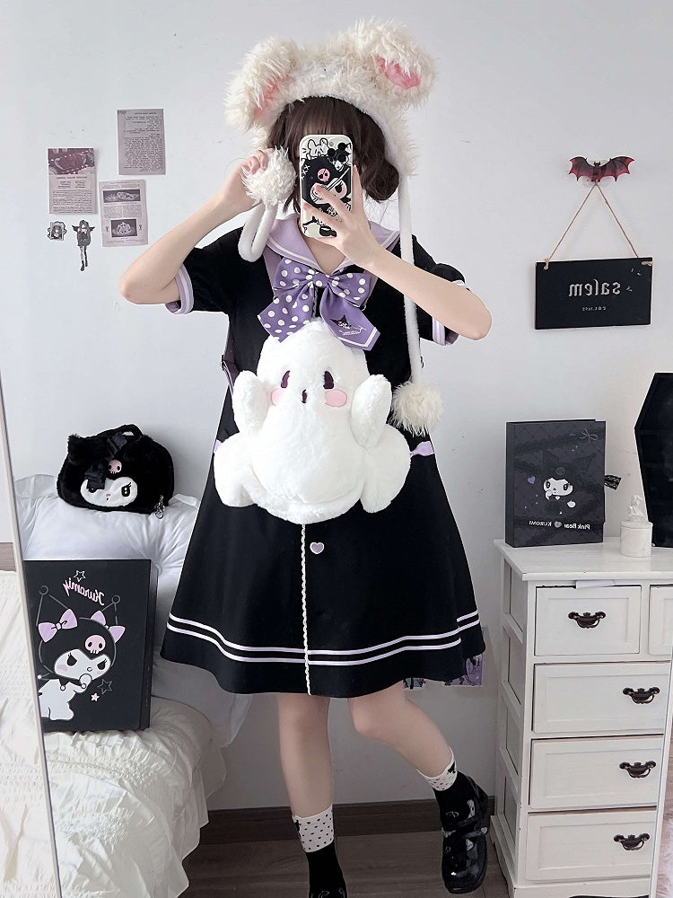 White Ghost Shaped Plush Backpack Large Size
