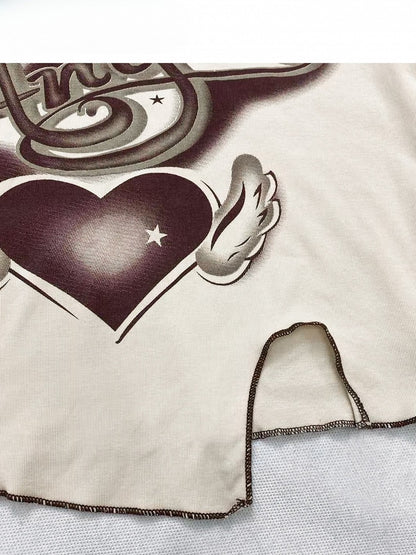 Apricot Bittersweet Print Design Asymmetrical Hen Long Sleeves Top