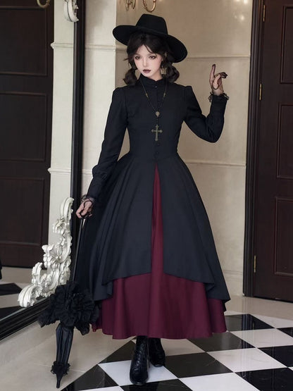 Black and Red Nun Lolita Long Sleeves Dress