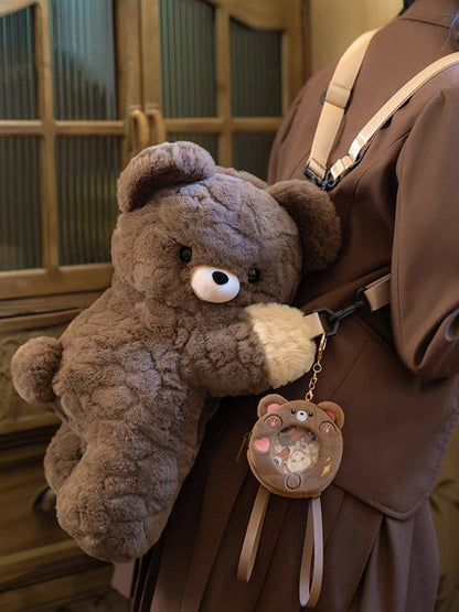 Brown Bear Plush Backpack/Crossbody Bag + Keychain Small/Middle/Large Size