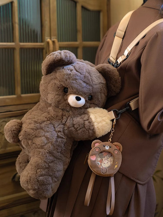 Brown Bear Plush Backpack/Crossbody Bag + Keychain Small/Middle/Large Size