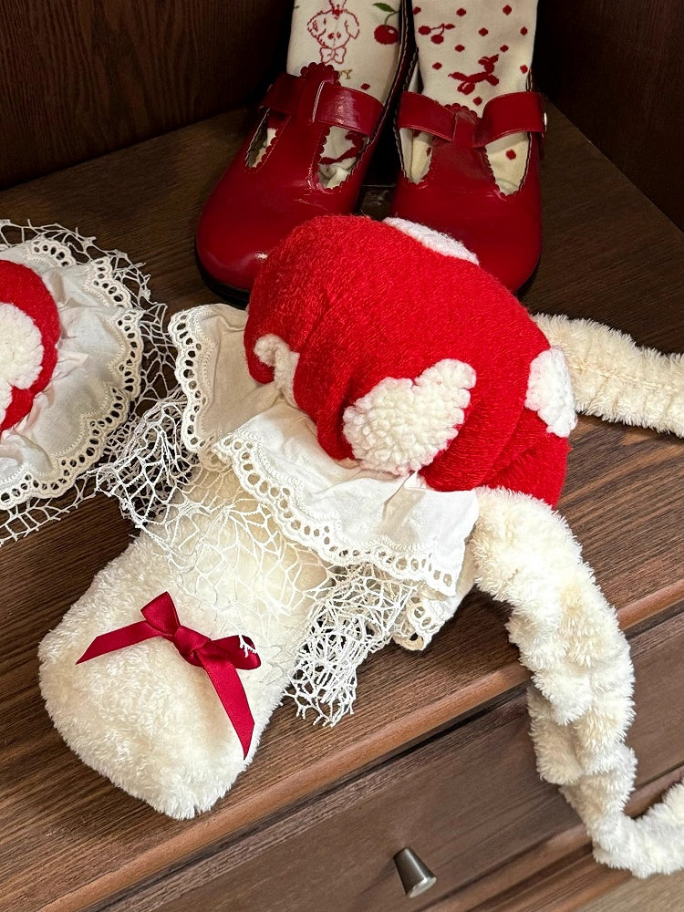 Plush Red & Beige Mushroom-Shaped Lolita Bag with Bow Accents