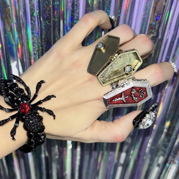 Silver/Gold Cross Design Coffin Ring