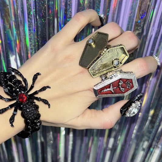 Silver/Gold Cross Design Coffin Ring