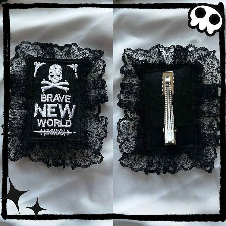 Black Y2K Skeleton And Letter Embroidery Lace Trim Hairclip