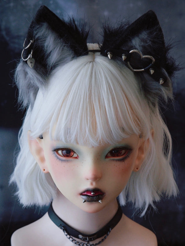 Black Heart Details With Studs Cat Ear Design KC