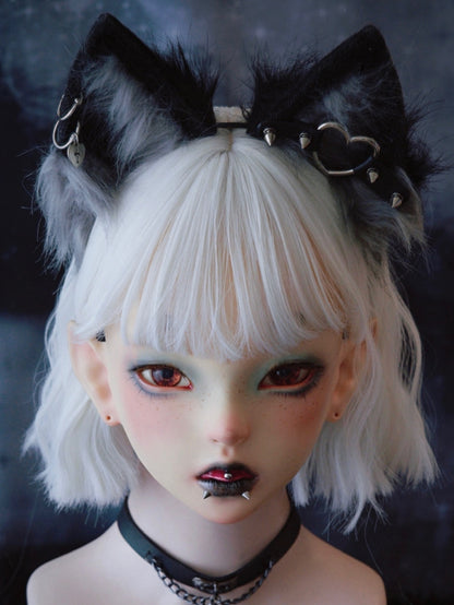 Black Heart Details With Studs Cat Ear Design KC