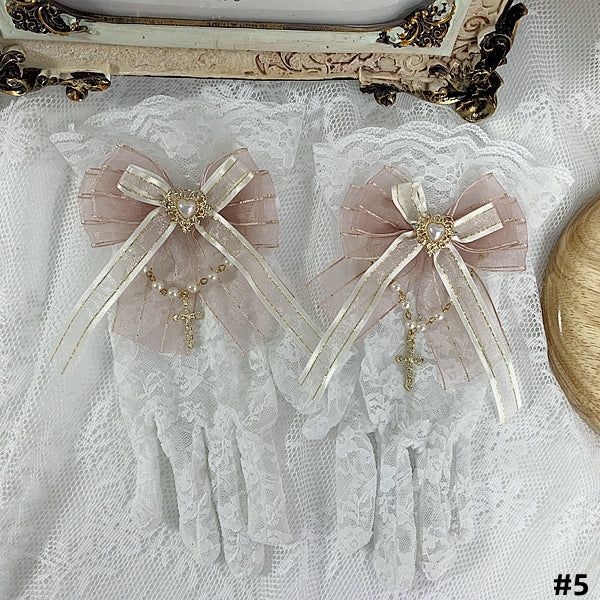5 Colors Cross Chain Gothic Elegant Bowknot Lace Gloves