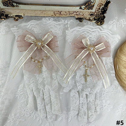 5 Colors Cross Chain Gothic Elegant Bowknot Lace Gloves