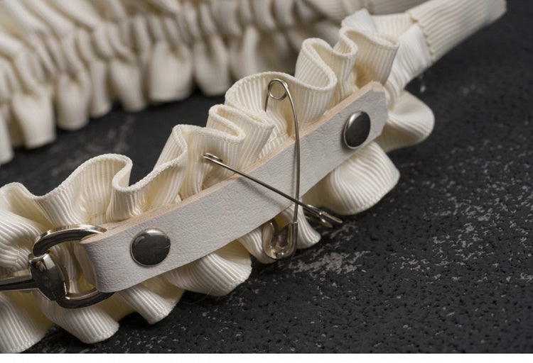 White Gothic Handmade Studs and Pins PU Ruffled KC