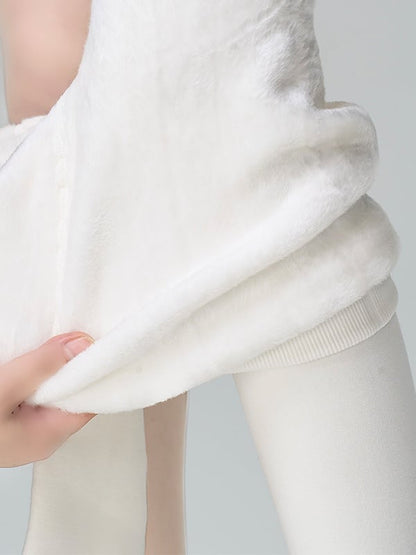 White Tights＋White Heart Buckle Shaggy Cuffs Set