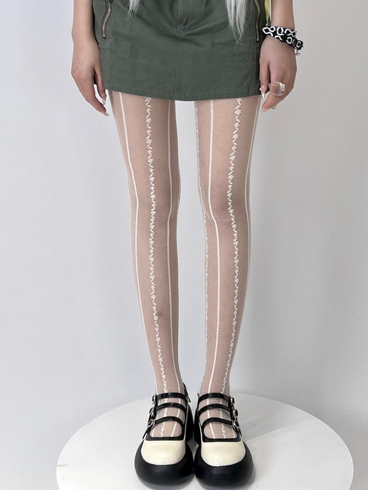 Black/White Bittersweet Striped Pattern Tights