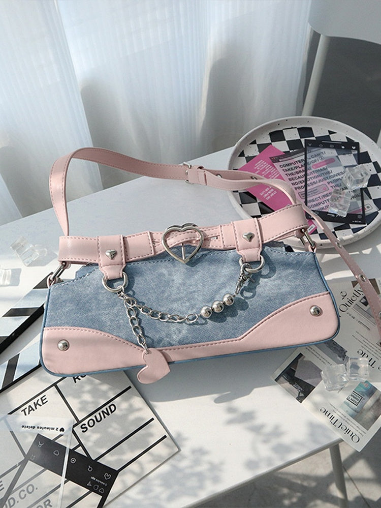 Blue and Pink Ita Bag with Chain and Heart Charm