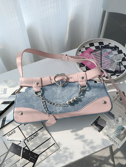 Blue and Pink Ita Bag with Chain and Heart Charm