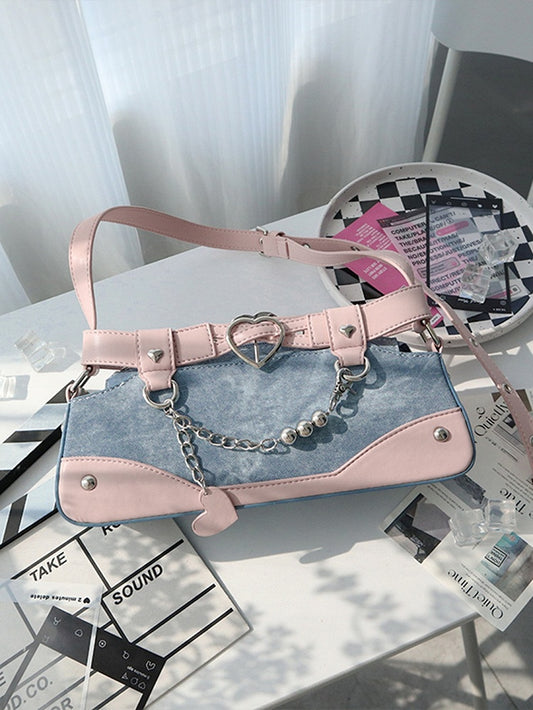 Blue and Pink Ita Bag with Chain and Heart Charm