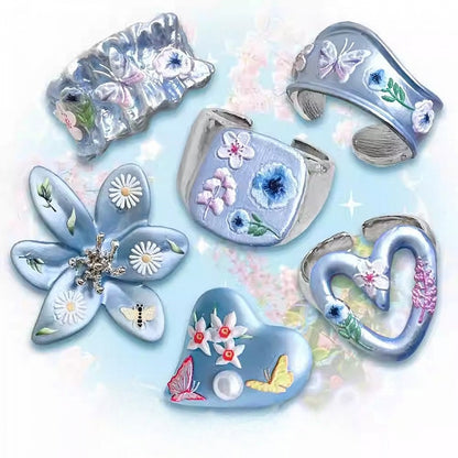 8 Options Blue Y2K Bittersweet Butterfly And Floral Design Ring
