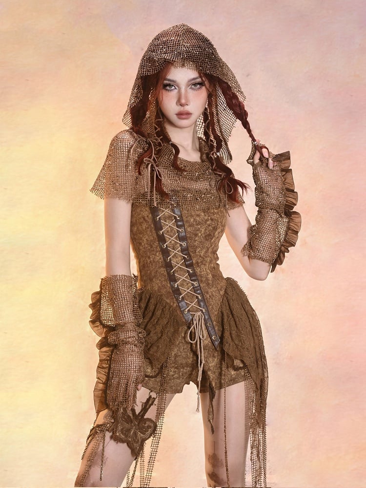 Y2K Retro Vintage Distressed Asymmetrical Denim Bustier Top – Summer Essential in Desert Dunes