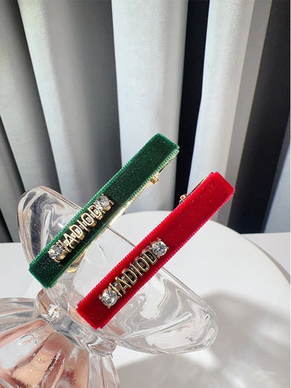 3 Color Rhinestone And Letter Decorated Hairclips Set