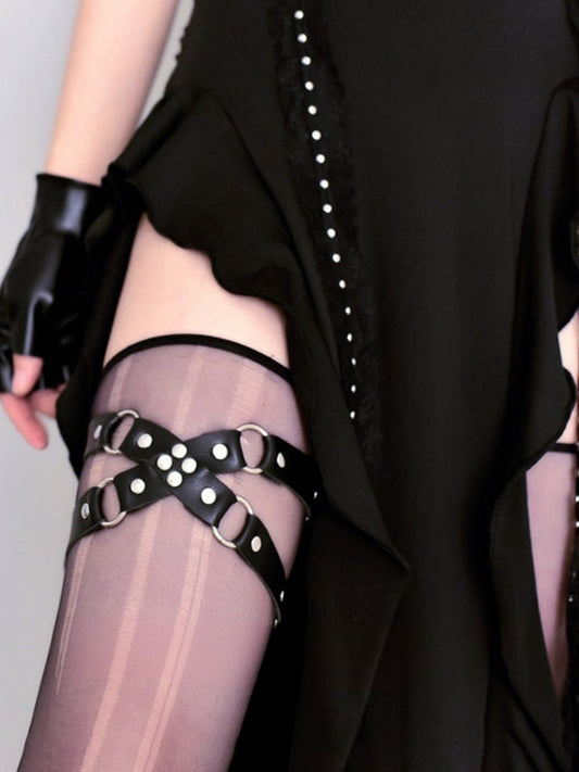 Black Gothic Punk Crisscross Design PU Garter
