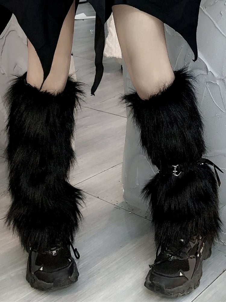 Punk Black Shaggy Leg Warmers