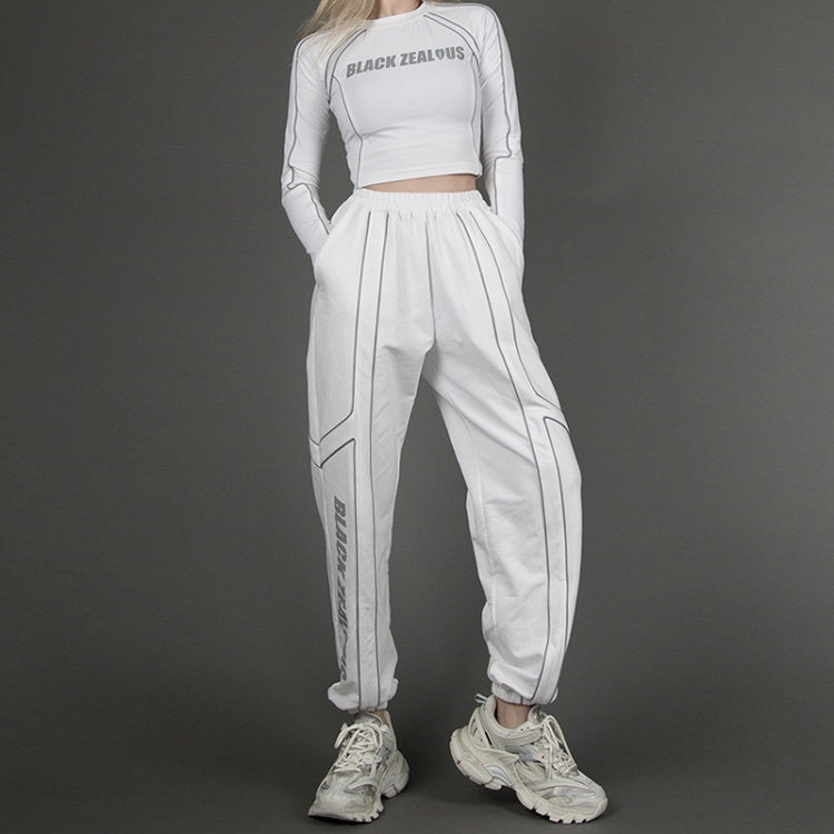 Futuristic Cyberpunk Reflective Long Sleeves Cropped Top