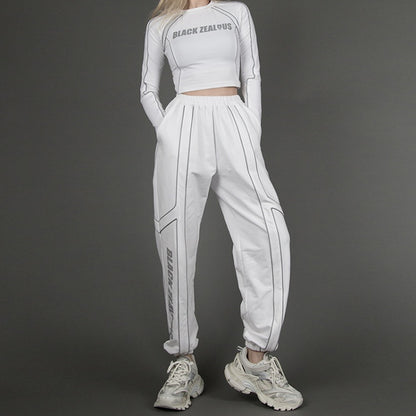 Futuristic Cyberpunk Reflective Long Sleeves Cropped Top