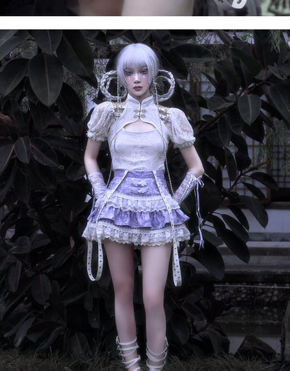 Clearance-Size L for Waist 72CM Purple Tiered Skirt