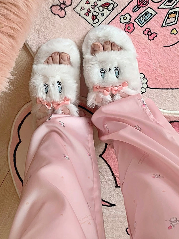 Esther Bunny White Plush Platform Slippers Winter Shoes