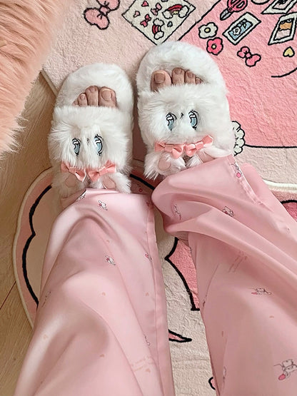 Esther Bunny White Plush Platform Slippers Winter Shoes