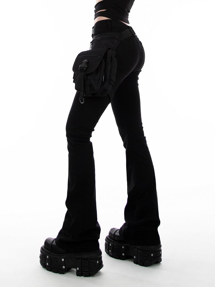 Black Low Waist Slim-fitting Flared Jeans