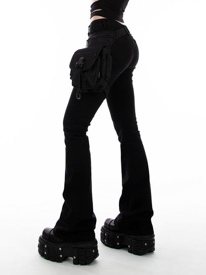 Black Low Waist Slim-fitting Flared Jeans