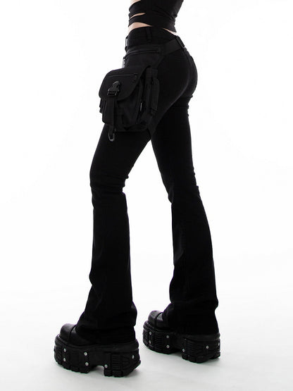 Black Low Waist Slim-fitting Flared Jeans