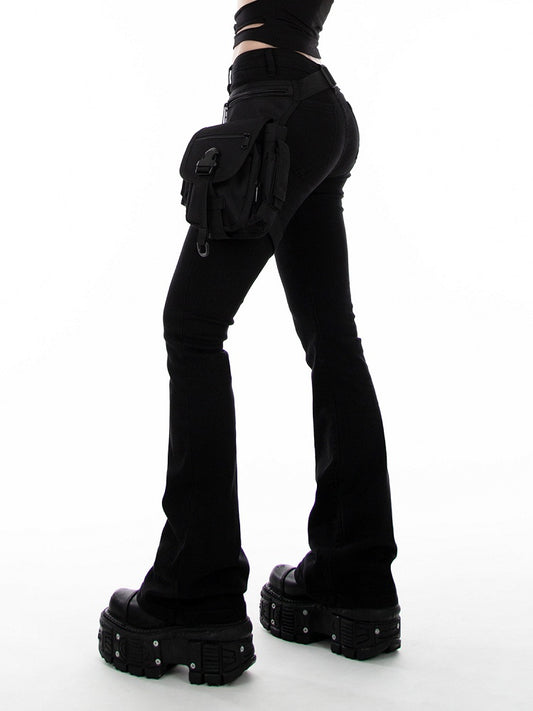 Black Low Waist Slim-fitting Flared Jeans