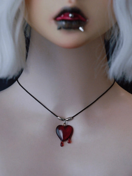 Gothic Red Heart Pendant Black Necklace