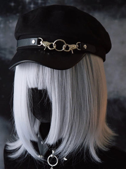 Black Gothic Buckles Design Beret Hat