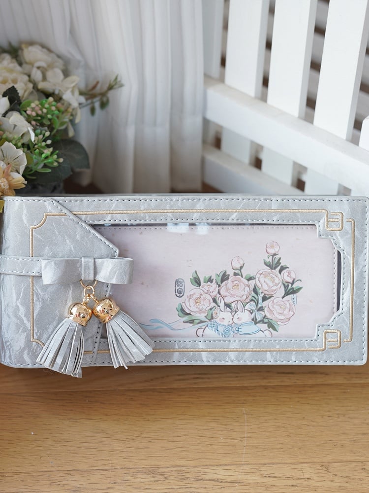 Silver PU Floral Pattern Cheongsam Style Ita Bag With Bow & Fringe Accent