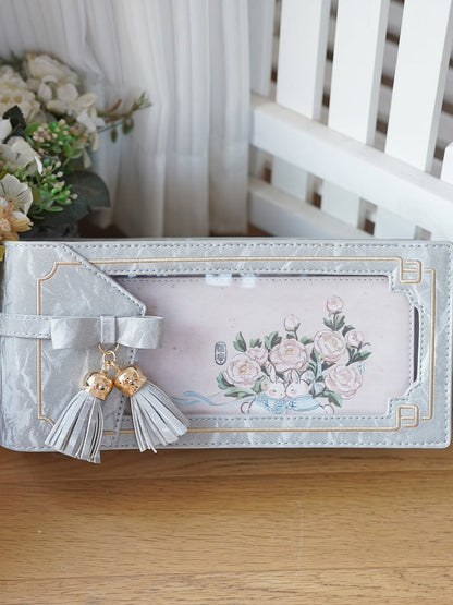 Silver PU Floral Pattern Cheongsam Style Ita Bag With Bow & Fringe Accent