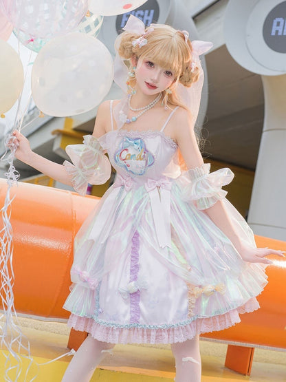 Light Purple Candy and Bead Decorated Spaghetti Straps Dress Sweet Lolita JSK