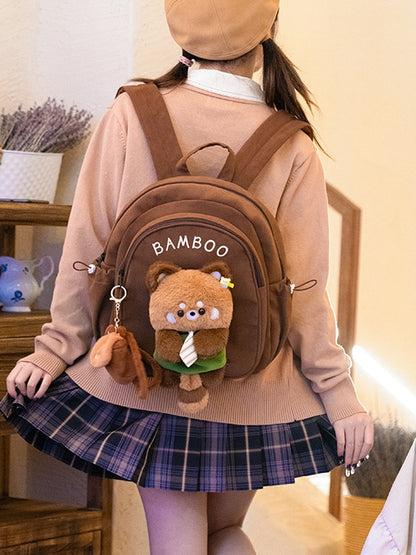 Brown Cute Backpack With A Detachable Red Panda Plushie