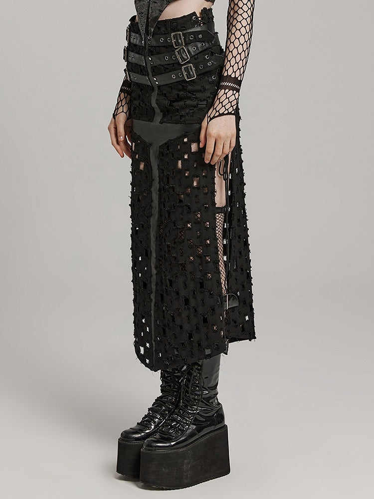 Black Punk Cross Hollowed Slit Skirt