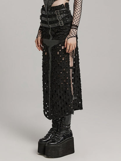 Black Punk Cross Hollowed Slit Skirt