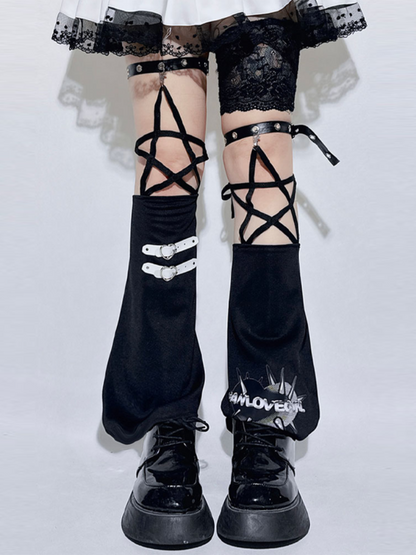 Black Buckle Design Star-Shaped Straps Leg Warmers