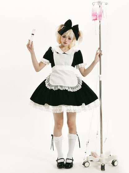 Plus Sizes Available Black Short Version Maid One Piece + Apron